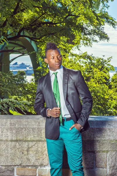 Urban Fashion Dressing Black Blazer Green Necktie White Undershirt Green — стоковое фото