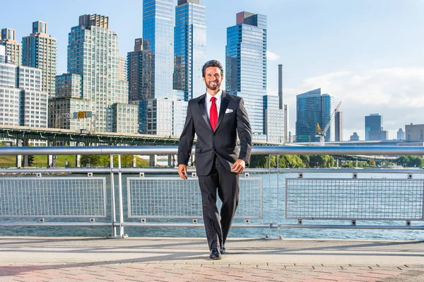 Dressing Black Suit Red Tie Handsome Sexy Middle Age Businessman — Fotografia de Stock