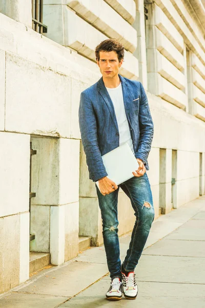 Serious European College Student Studying New York Wearing Blue Blazer — ストック写真