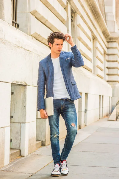 Serious European College Student Studying New York Wearing Blue Blazer — стоковое фото