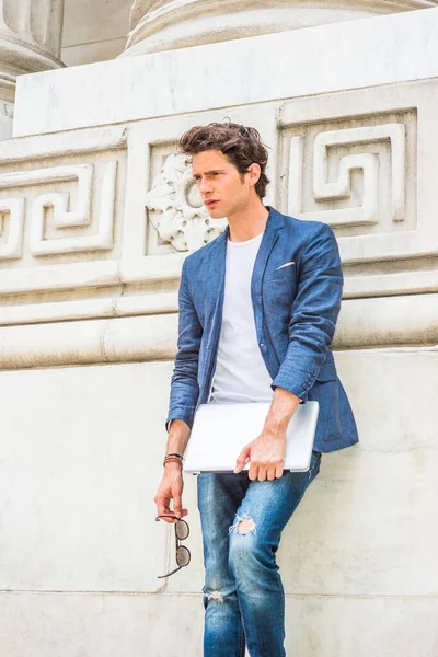 European College Student Studying New York Wearing Blue Blazer White — ストック写真