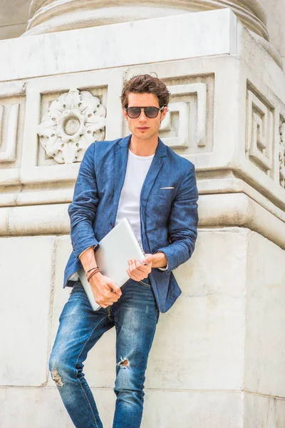 European College Student Studying New York Wearing Blue Blazer White — ストック写真