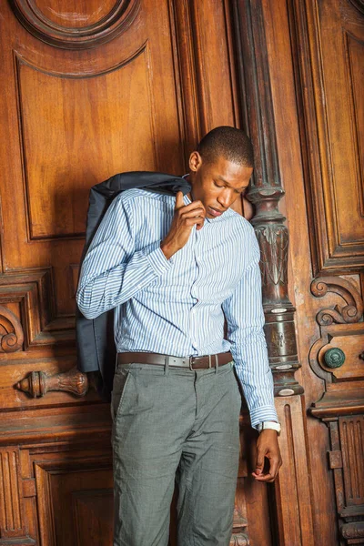 African American Businessman Working New York Wearing Striped Shirt Hand — Foto de Stock