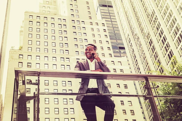 Happy African American Businessman Working New York Young Black Man —  Fotos de Stock