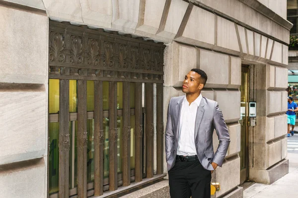 African American Businessman Traveling Working New York Wearing Blazer White — Stockfoto