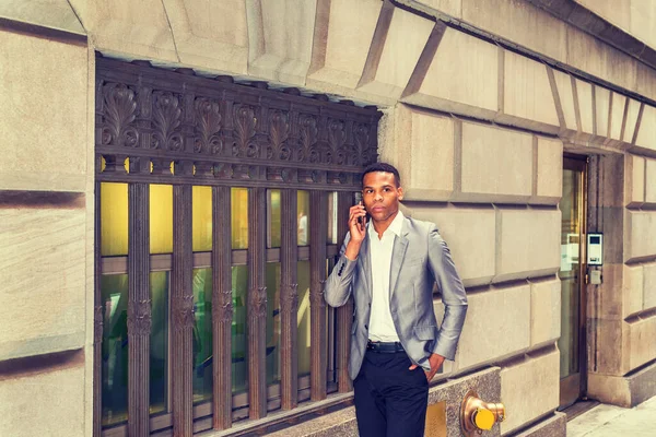 African American Businessman Traveling Working New York Wearing Blazer White — Stockfoto