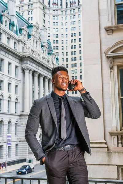 African American Businessman Working New York Wearing Fashionable Jacket Black — Foto de Stock