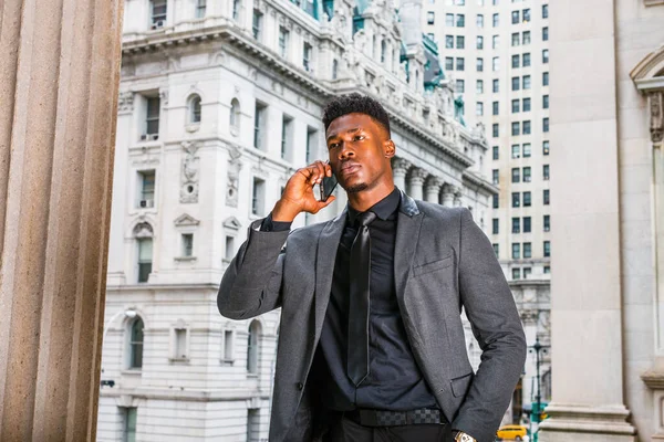 African American Businessman Working New York Wearing Fashionable Jacket Black — стокове фото