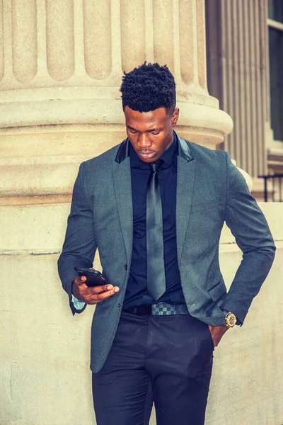 African American Businessman Working New York Wearing Fashionable Jacket Black — ストック写真