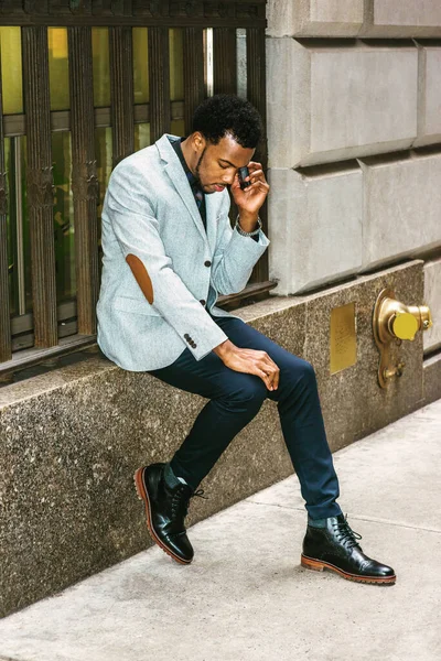 African American Businessman Traveling Working New York Wearing Blazer Pants — Stock Photo, Image