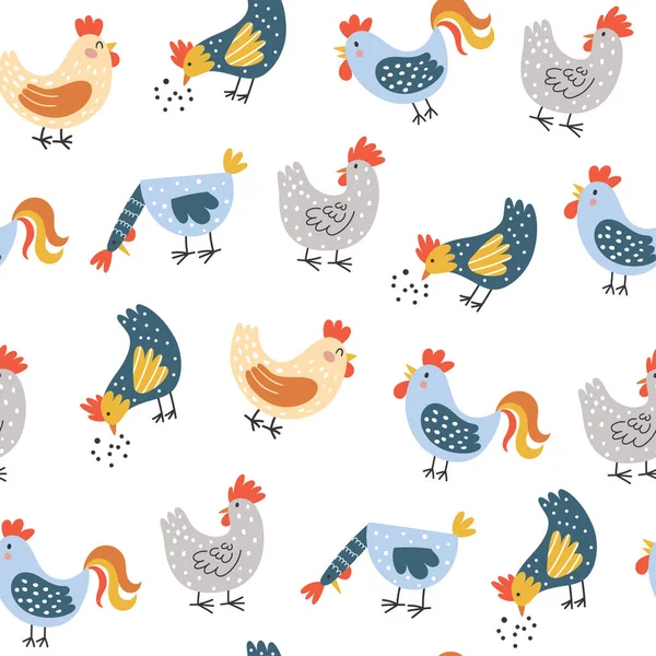 Seamless Childish Pattern Cute Chicken Peacock Creative Kids Texture Fabric — Wektor stockowy