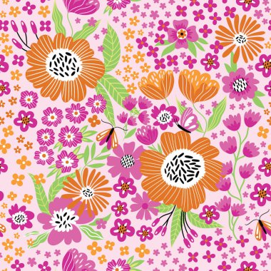 Soyut çiçek, bitkiler, botanik, kusursuz model vektör tasarımı moda, kumaş, duvar kağıdı ve tüm baskılar için. Çiçeklerle şirin desen