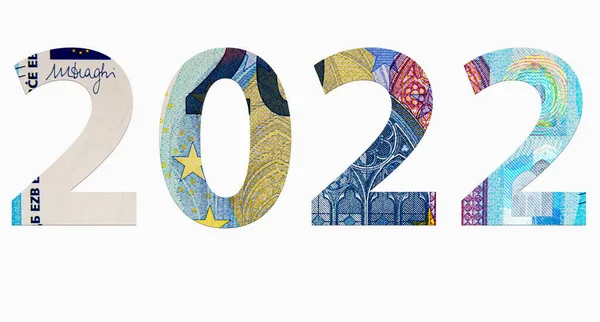 Цифри 2022 Євро Банкнот Ізольовані Білому Тлі Грошова Текстура — стокове фото