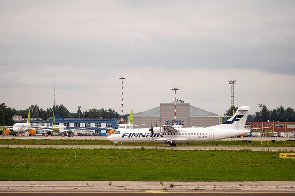 Riga Latvia August 2021 Finnair Atr 500 Ato Landing Arrival — Stock Photo, Image