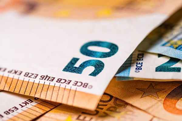 Contesto Monetario Banconote Euro Primo Piano Delle Banconote Euro — Foto Stock