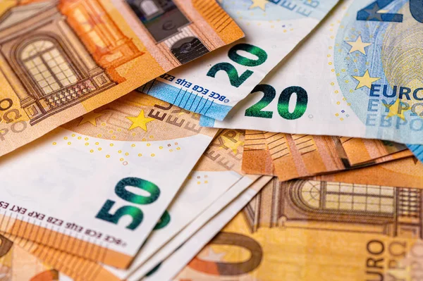 Contesto Monetario Delle Banconote Euro Primo Piano Delle Banconote Euro — Foto Stock