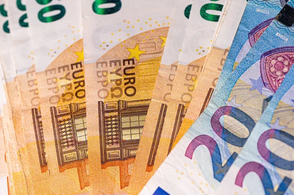Υπόβαθρο Χρημάτων Από Τραπεζογραμμάτια Των Και Ευρώ Κλείσιμο Τραπεζογραμματίων Ευρώ — Φωτογραφία Αρχείου