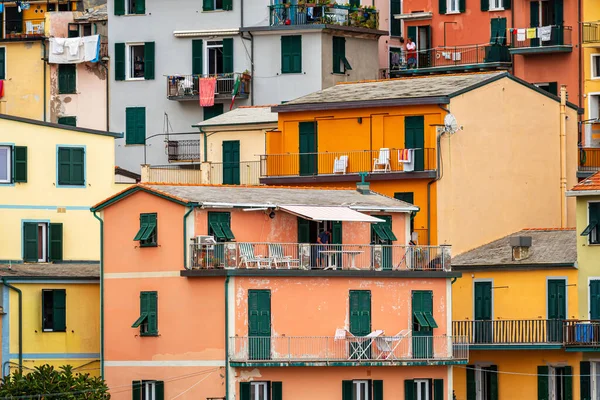 Vistas Panorámicas Coloridas Casas Cinque Terre Village Riomaggiore Manarola Italia —  Fotos de Stock