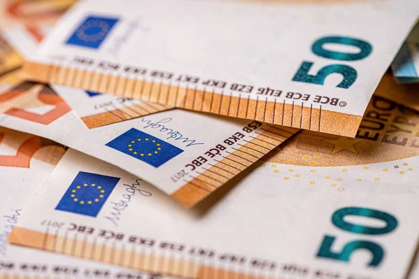 Contesto Monetario Banconote Euro Primo Piano Delle Banconote Euro — Foto Stock