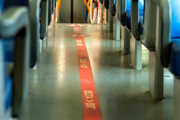 Interieur Des Italienischen Eisenbahnzuges Sitze Zug Hintereinander Waggon Mit Blauen — Stockfoto