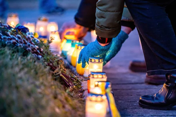 Candles Streets Peace Ukraine Symbolising Stop War Stand Ukraine Close — Stock Photo, Image