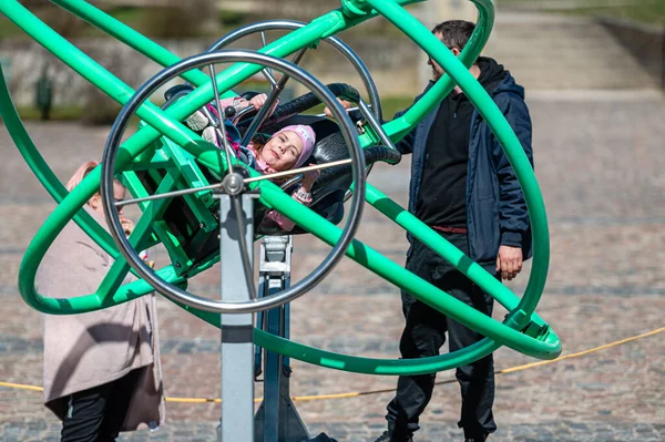 Dobele Latvia April 2022 Kids Enjoy Extreme Attraction Aerotrim Human — Photo