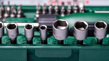 Değişebilir tornavida seti farklı metal başlıklar ve bitler, seçici odak