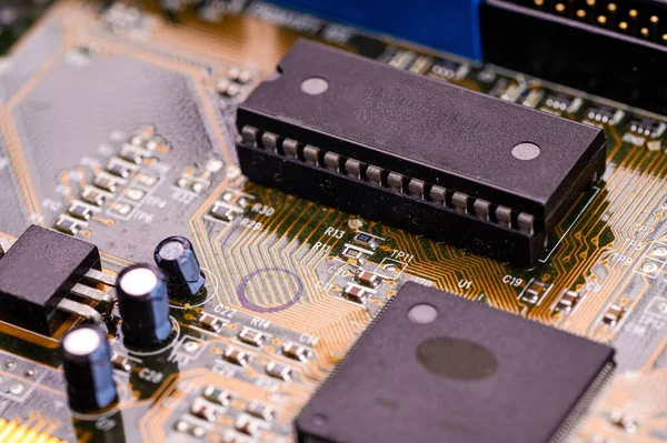 Macro Close Shot Van Microchip Printplaat Computer Moederbord Met Componenten — Stockfoto