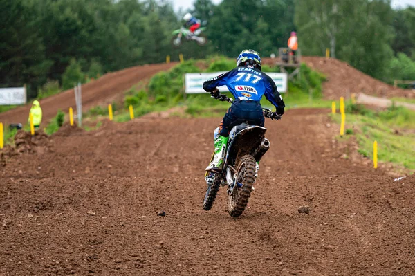 Dobele Latvia June 2022 Group Motocross Riders Action Dirt Road — Stockfoto