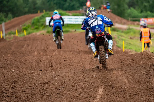 Dobele Latvia June 2022 Group Motocross Riders Action Dirt Road — Stock Photo, Image