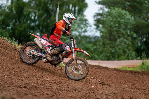 Dobele Letonia Junio 2022 Motocross Rider Acción Largo Del Camino —  Fotos de Stock