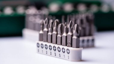 Değiştirilebilir tornavida bit seti, beyaz, seçici odak, dof, yakın çekim