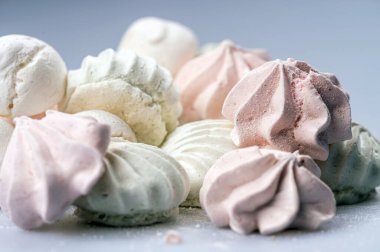 Marshmallows - meringue cookies made from egg whites, selective focus, close-up