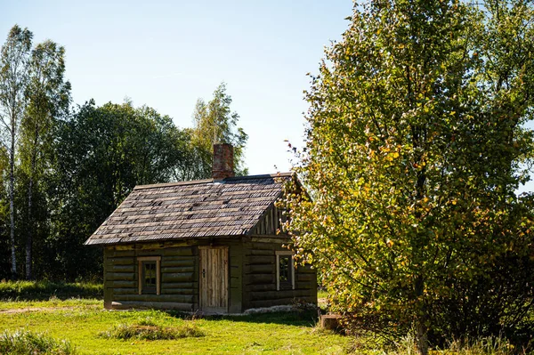 Geleneksel Letonya Kır Evi Avluda Ahşap Sauna Vidzeme Letonya — Stok fotoğraf