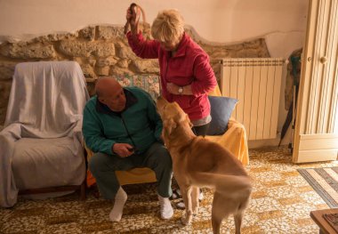 Aile içi şiddet, karı koca tartışır, evde kavga etmeye çalışır. Aile kavgaları. Kadınlara şiddet.