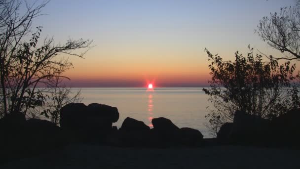 Time Lapse Sunset na água com pássaros voando passado — Vídeo de Stock