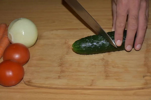 Cut Cucumber Knife — Stock Photo, Image