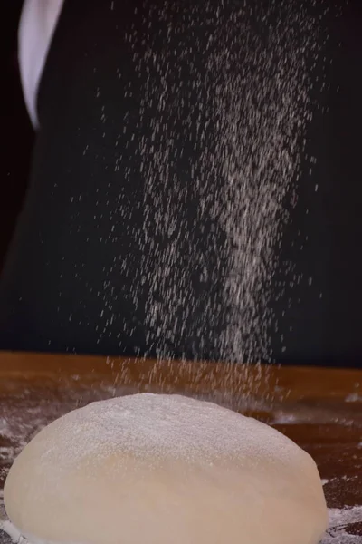 Homemade Dough Wooden Table Cooking Process — Stockfoto