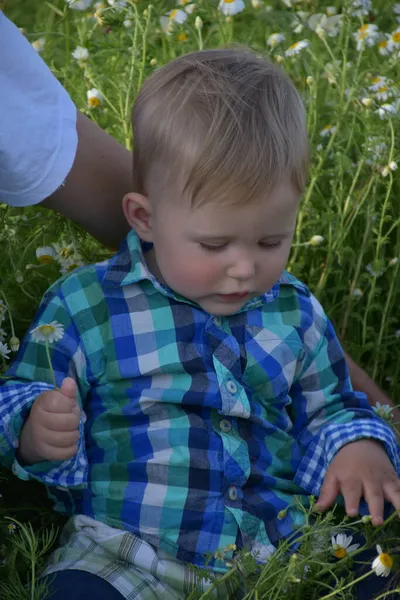 Child Sitting Grass — Stock Photo, Image