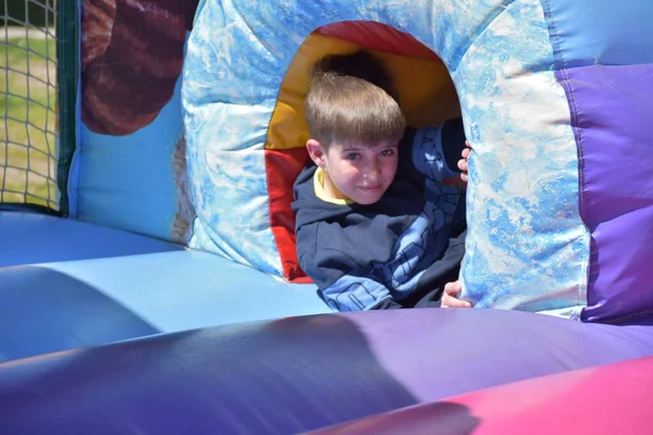 Children Play Inflatable Castle — Stock Photo, Image