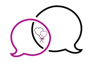 beyaz arkaplanda kalp ve diyalog çizimleri,