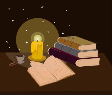 Mum ve kitaplarla açık kitap vektör illüstrasyon grafik tasarımı