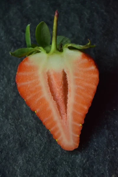 Half Cut Strawberry Dark Background — 图库照片