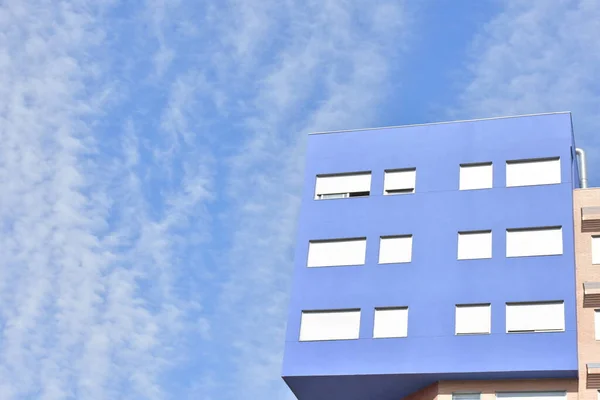 Modern Building White Shutters Blue Sky Background — Zdjęcie stockowe
