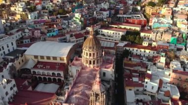 Guanajuato City, Mexico, aerial view of historical buildings including the Basilica of Our Lady of Guanajuato