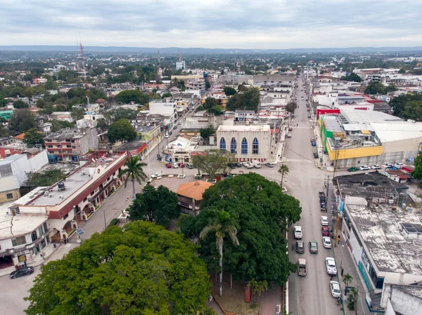 Ciudad de Valle City, Central Park, San Luis Potosi, Μεξικό, Drone Shot, νεφελώδης καιρός — Φωτογραφία Αρχείου