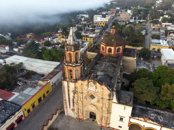 Εναέρια Λήψη Μιας Αρχαίας Εκκλησίας Στο Jalpan Serra Queretaro Μεξικό — Φωτογραφία Αρχείου