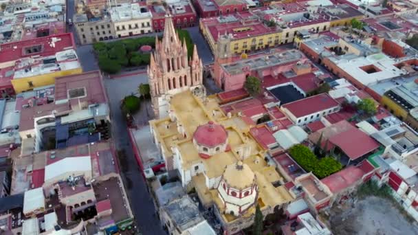 Letecký Pohled San Miguel Allende Guanajuato Mexiko Při Východu Slunce — Stock video