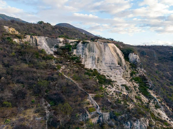Aerial Drone Shot of Natural Petrified Waterfall Hierve el Agua in Mexico, Oaxaca. 