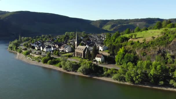 Aerial View Beautiful River Bow Curve Boppard Rhine River Middle — ストック動画